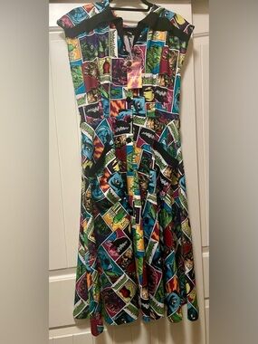 Unique Vintage Multicolor Comic Panel Fit-and-Flare Dress